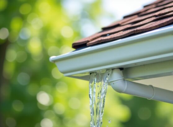 White gutter overflowing with water