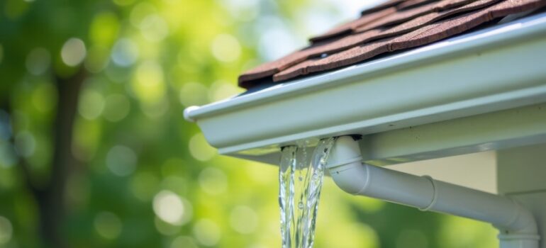 White gutter overflowing with water