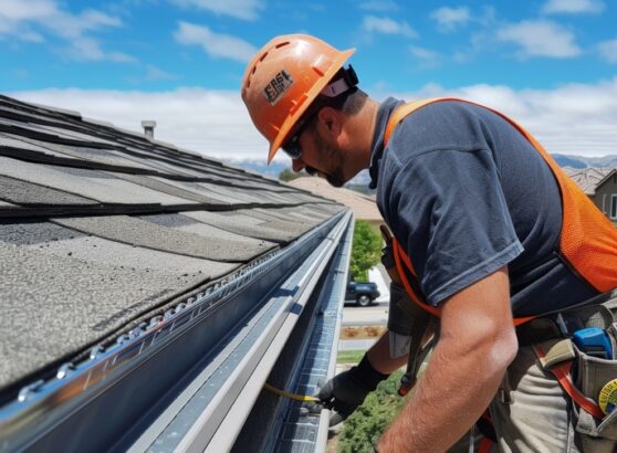 gutter repair expert working on residential roof
