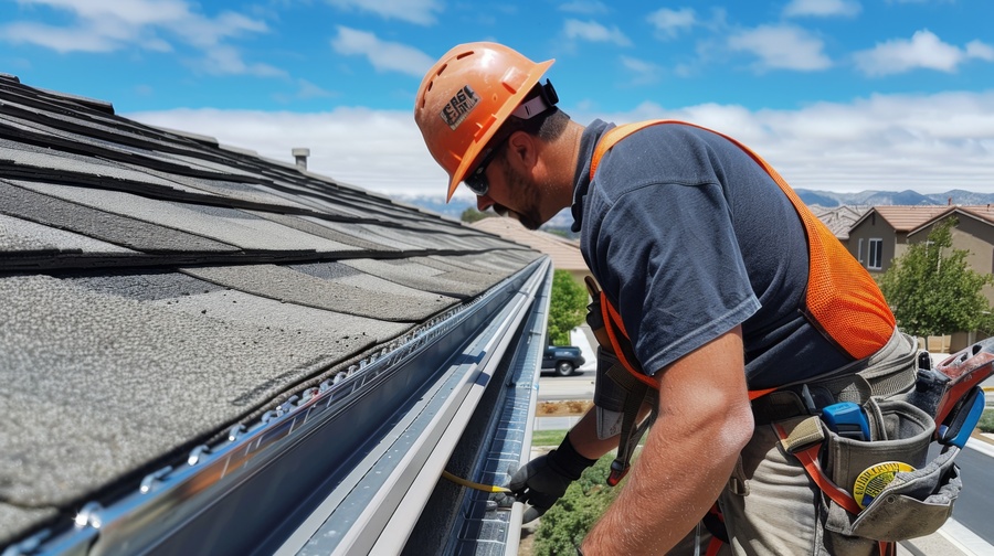 gutter repair expert working on residential roof