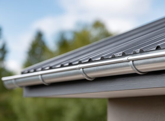 Seamless Gutter Installed on a Metal Roof
