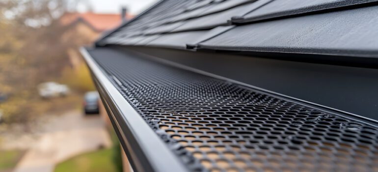 Close-up of a home's gutter system showcasing a leaf guard
