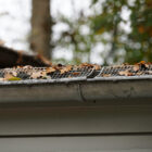 Autumn leaves on the roof of the house