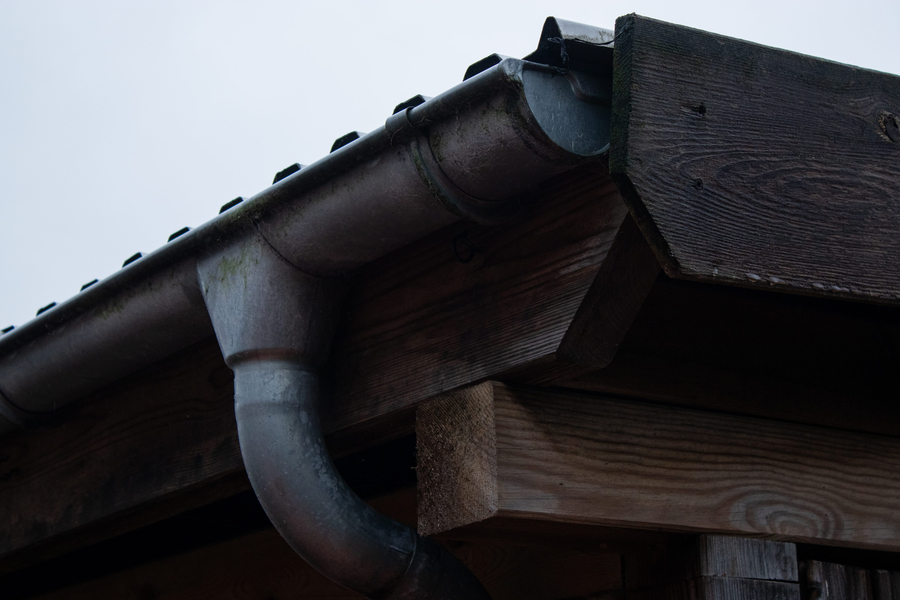 rain gutter pipeline on the roof of a house